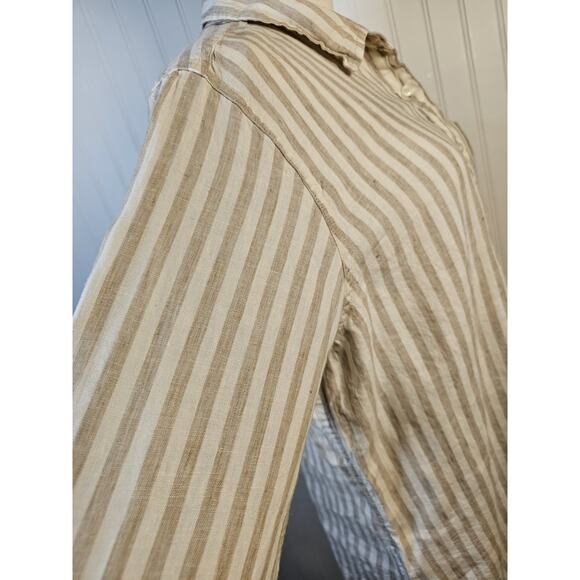 L.L Bean 100% Linen Striped Button Down Shirt Women's Size L Nautical Preppy - Picture 6 of 13